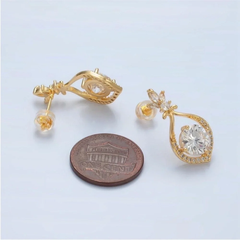 NEW 24k Gold Filled Cubic Zirconia Teardrop Dangle Earrings